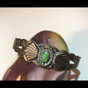 Vintage western Cuff Bracelet with green stone